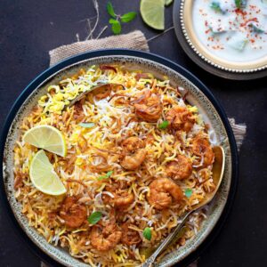 Prawn Biryani Served with Raita